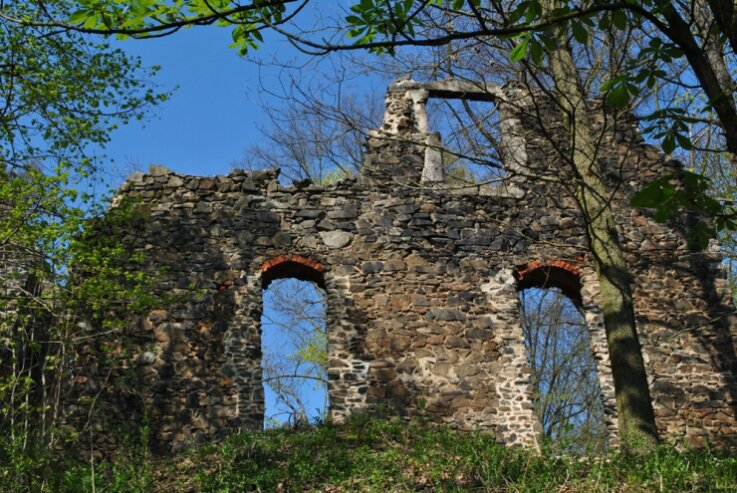Bild 1 Malerisch im Wald gelegen thront die Burgruine Liebau. Sie ist Austragungsort des jährlichen Ruinenfestes.