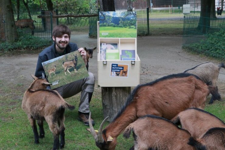 Bild 1 Fabian Olbrich vom Tierpark Chemnitz präsentiert den Nutztierkoffer.